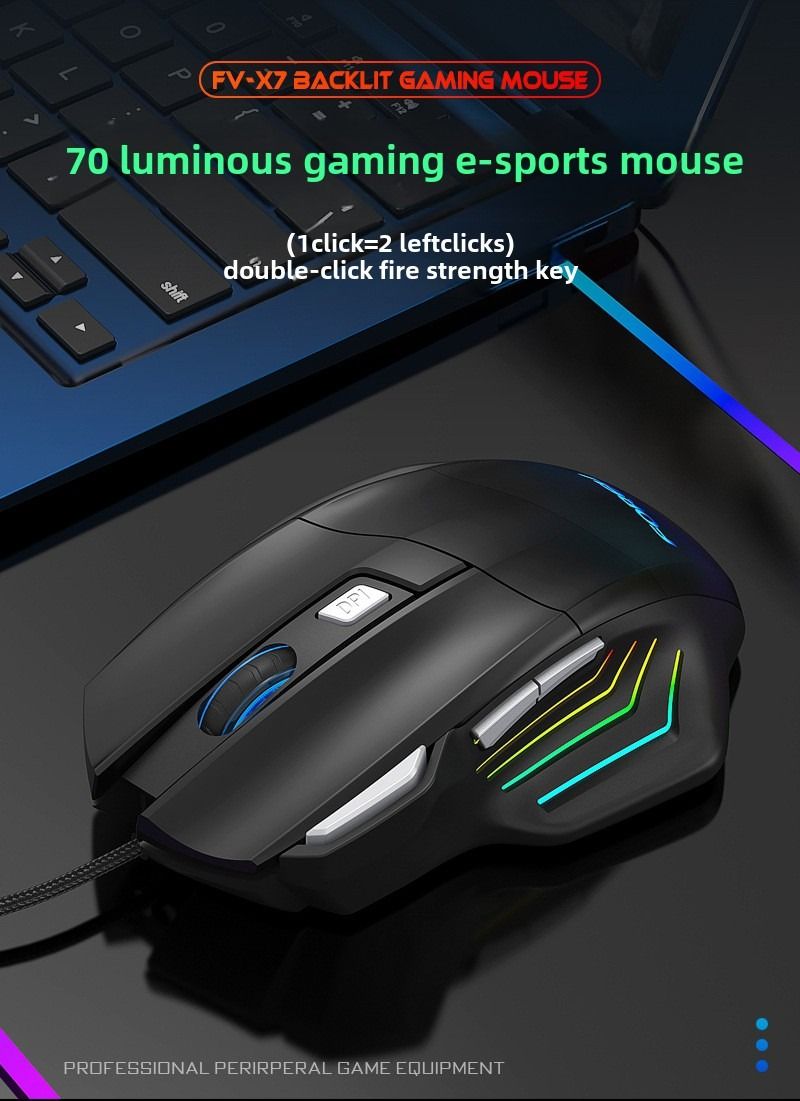 Wired Gaming Mouse FVX7 – 7 Button Ergonomic, Adjustable DPI, RGB Lighting for PC - Annabel's