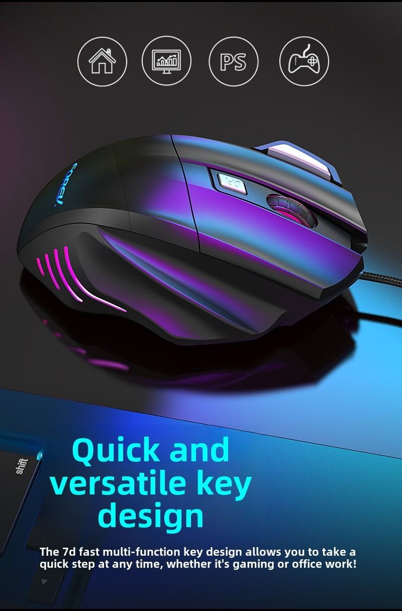Wired Gaming Mouse FVX7 – 7 Button Ergonomic, Adjustable DPI, RGB Lighting for PC - Annabel's